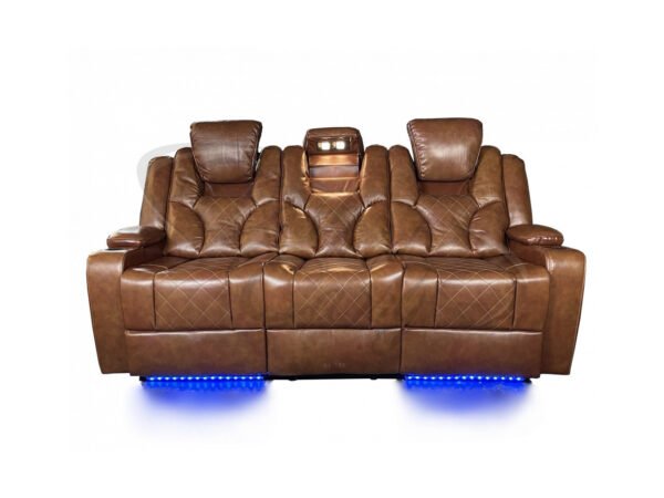 AMSTERDAM 3+2 TOP GENUINE LEATHER ELECTRIC LED RECLINING SOFA – BLACK - Image 3
