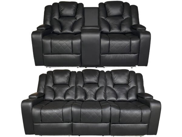 AMSTERDAM 3+2 TOP GENUINE LEATHER ELECTRIC LED RECLINING SOFA – BLACK