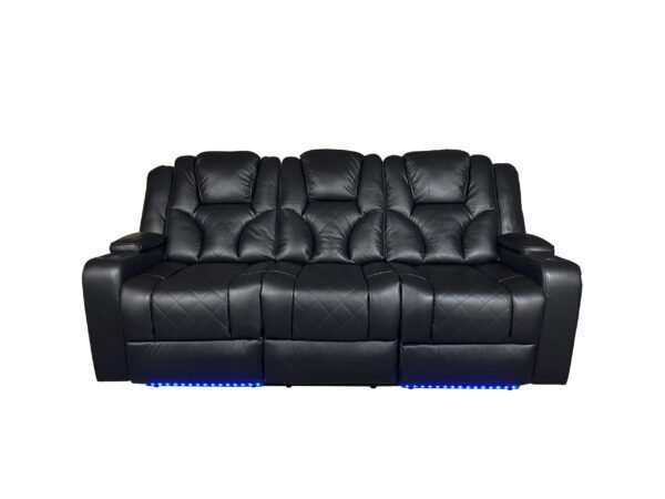 AMSTERDAM 3+2 TOP GENUINE LEATHER ELECTRIC LED RECLINING SOFA – BLACK - Image 2