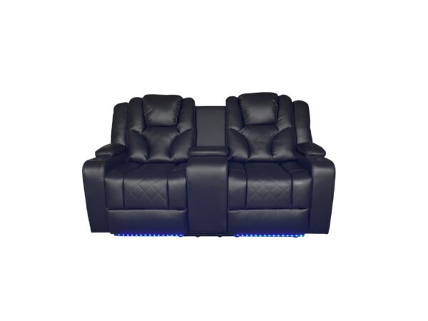 AMSTERDAM 3+2 TOP GENUINE LEATHER ELECTRIC LED RECLINING SOFA – BLACK - Image 6