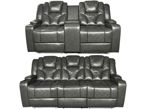 AMSTERDAM 3+2 TOP GENUINE LEATHER ELECTRIC LED RECLINING SOFA – GREY