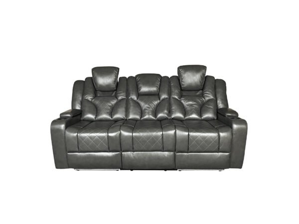 AMSTERDAM 3+2 TOP GENUINE LEATHER ELECTRIC LED RECLINING SOFA – GREY - Image 2