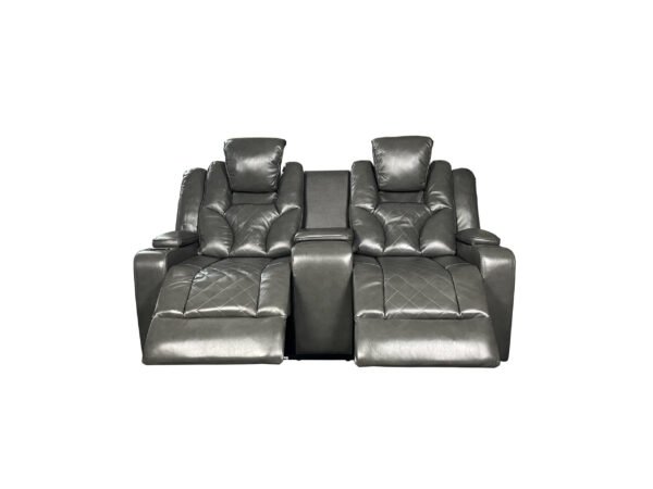 AMSTERDAM 3+2 TOP GENUINE LEATHER ELECTRIC LED RECLINING SOFA – GREY - Image 4