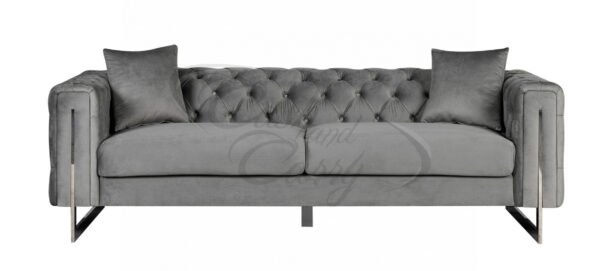 Fenzi Chesterfield Grey Plush Velvet Sofa Set - Image 3