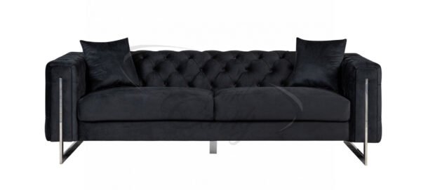 Fenzi Chesterfield Black Plush Velvet Sofa Set - Image 2