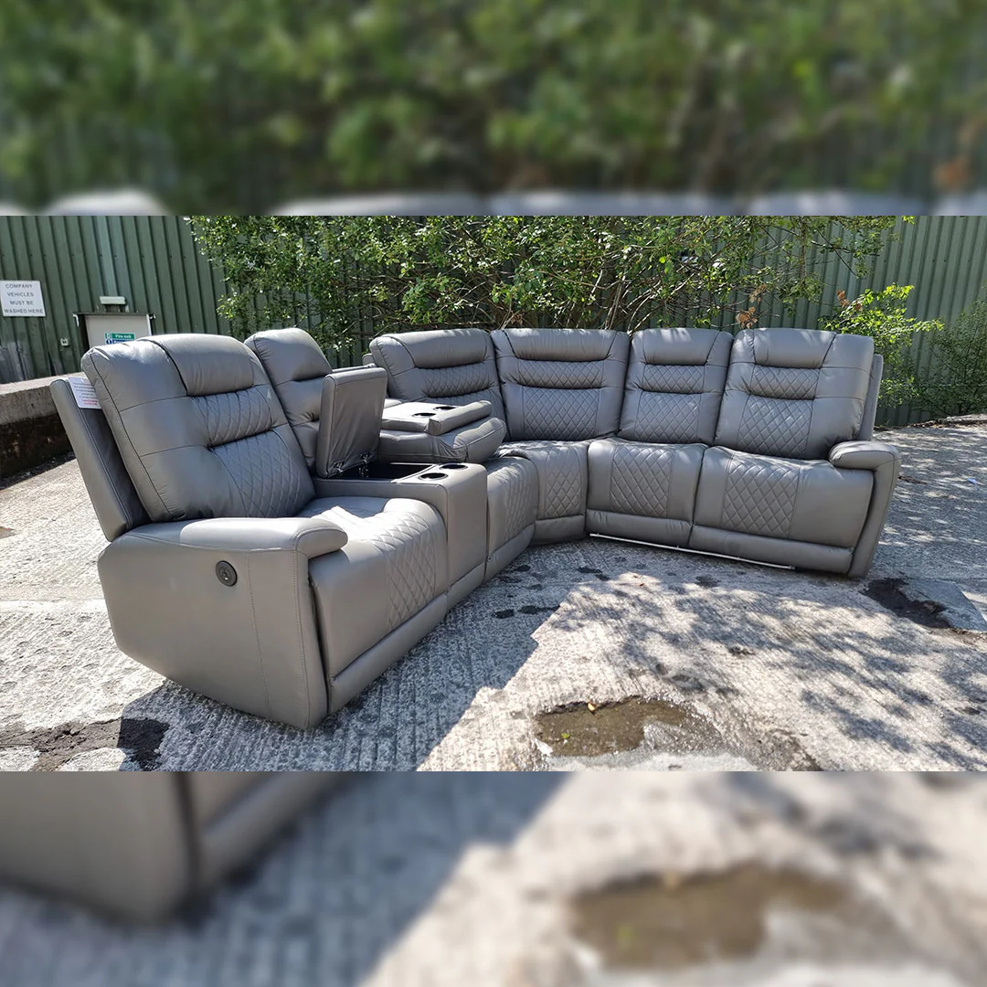 SYC Halifax Leather Electric Recliner Corner Sofa(Black,Grey,Beige)-USB Ports/LED LIGHTS/CUP HOLDERS - Image 3