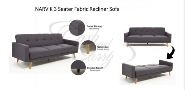 Narvik 3 Seater Fabric Sofa Bed - Image 2