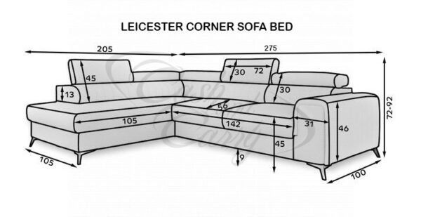 LAURENCE GREY PLUSH VELVET LEFT HAND SOFA BED CORNER - Image 2