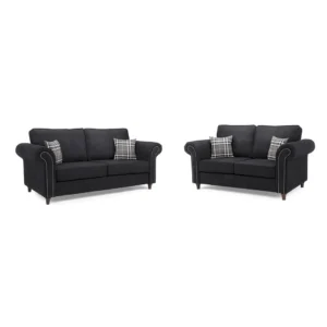 OAKLAND 3 AND 2 SEATER SOFA SET NEVADA BLACK LEATHER
