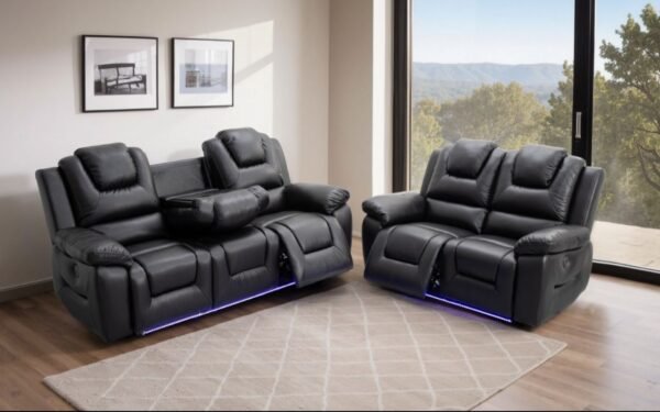 Oxfortd Leather 3+2 Seater Electric RECLINER Cream Colour + Cup holder + LED + USB port - Image 4