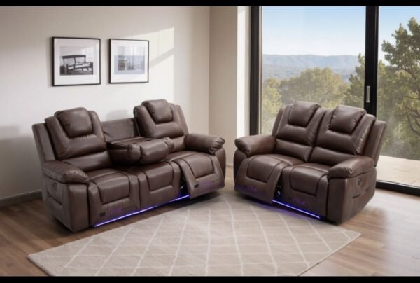 Oxfortd Leather 3+2 Seater Electric RECLINER Cream Colour + Cup holder + LED + USB port - Image 3
