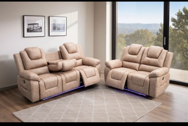 Oxfortd Leather 3+2 Seater Electric RECLINER Cream Colour + Cup holder + LED + USB port