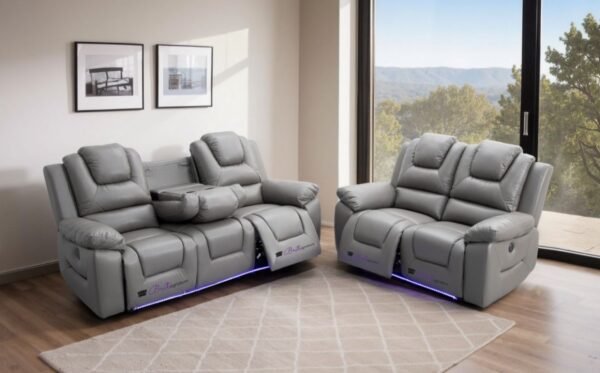 Oxfortd Leather 3+2 Seater Electric RECLINER Cream Colour + Cup holder + LED + USB port - Image 2