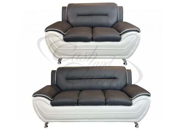 SHIRAZ BLACK AND WHITE 3+2 SEATER FAUX LEATHER SOFA SET