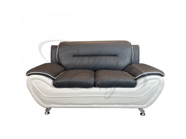 SHIRAZ BLACK AND WHITE 3+2 SEATER FAUX LEATHER SOFA SET - Image 2