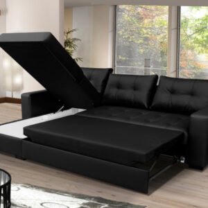 Onyx Corner Sofa Bed Storage Black / Brown