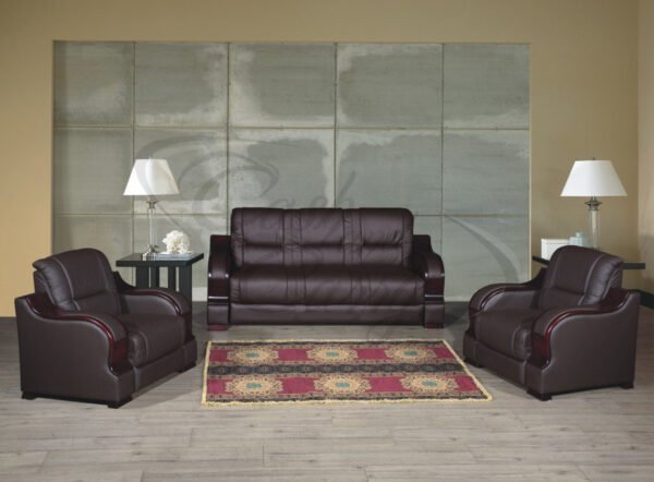 Recessed Arms Living Room Leather Sofa Set