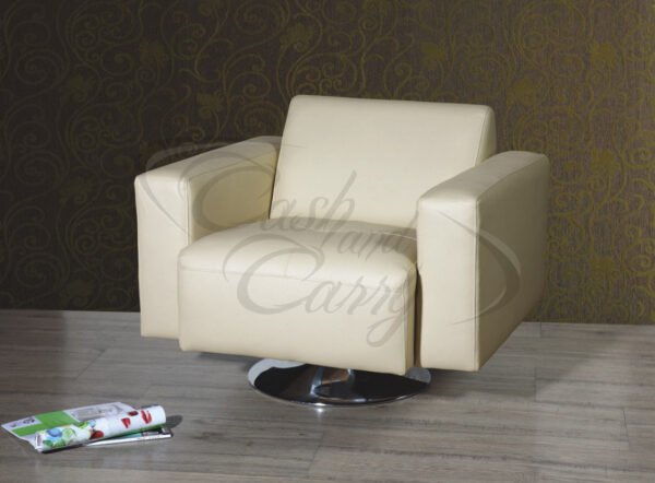Wide Italian Full Grain Leather Swivel Armchair
