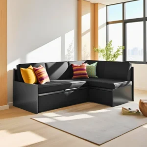Black Corner Sofa Bed with Storage