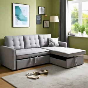 Grey Corner Sofa Bed with Storage