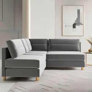 Grey Plush Velvet Left Hand Sofa Bed Corner