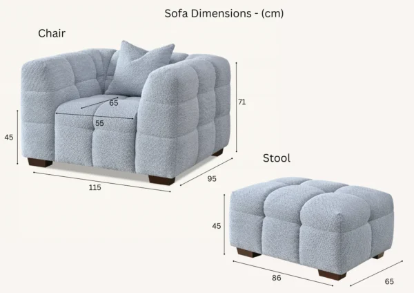 Aluxo Tribeca Pearl Boucle Fabric Sofa Set - Image 4