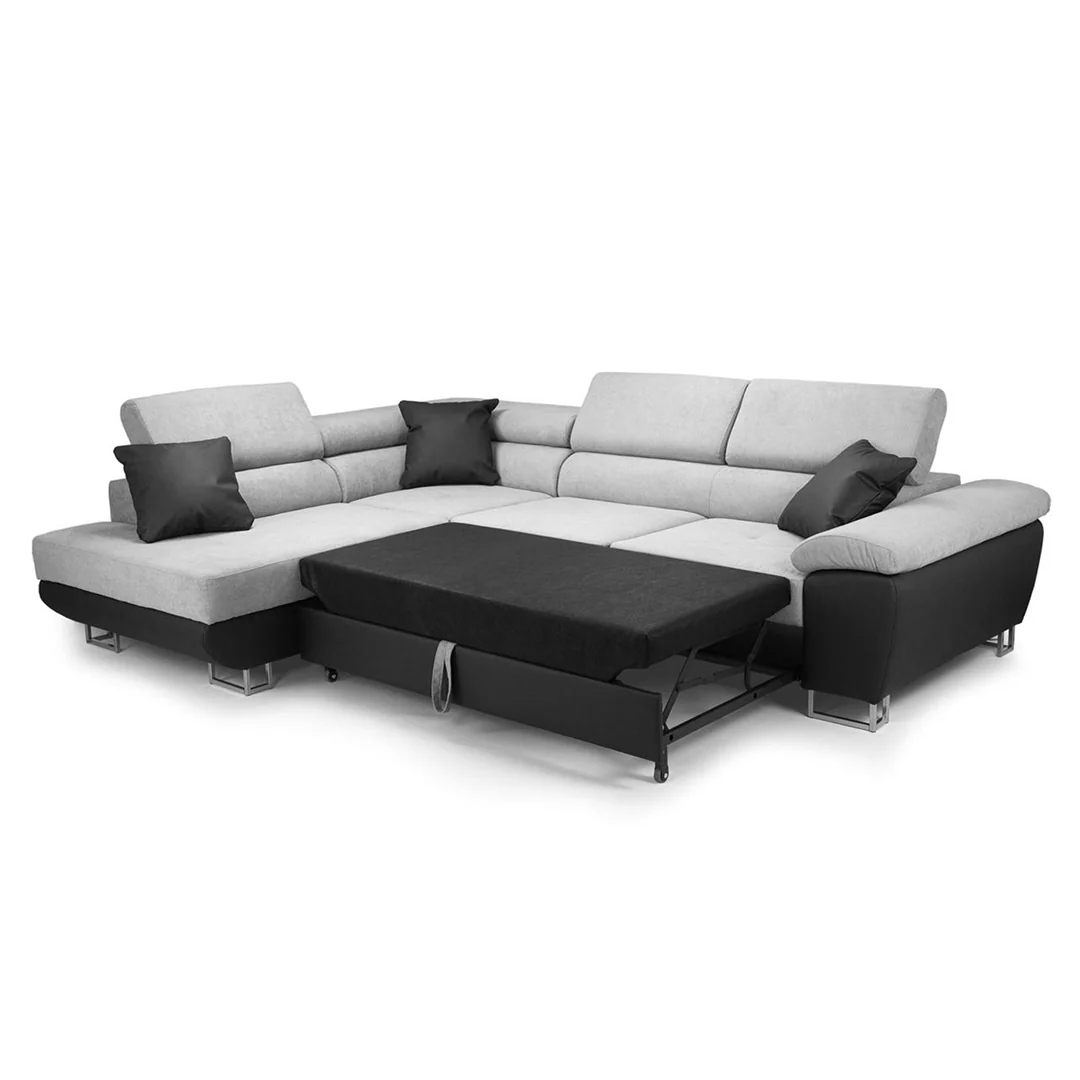 SYC Anton Sofabed Corner Sofa Bed With Storage Box Grey-Black