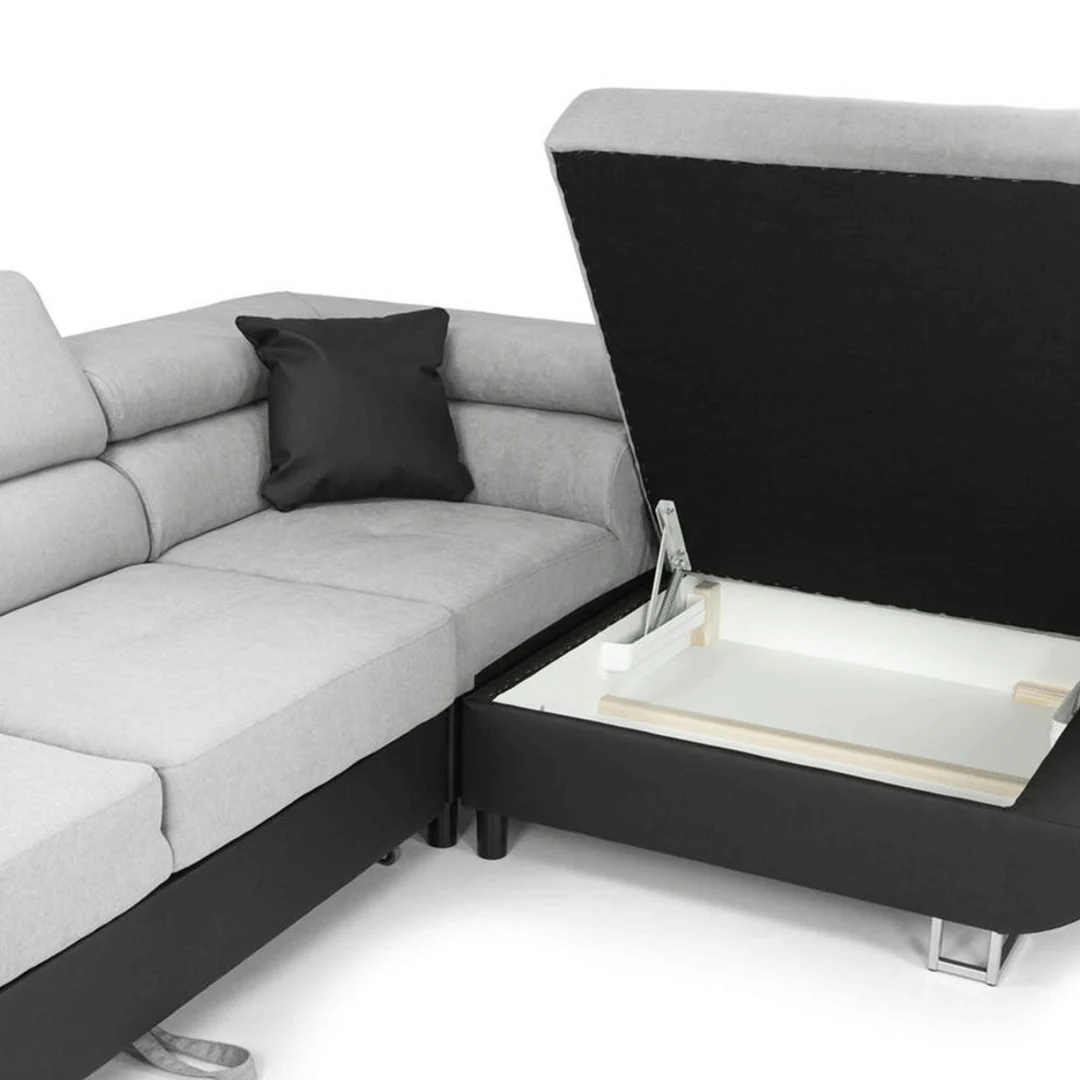 SYC Anton Sofabed Corner Sofa Bed With Storage Box Grey-Black - Image 6