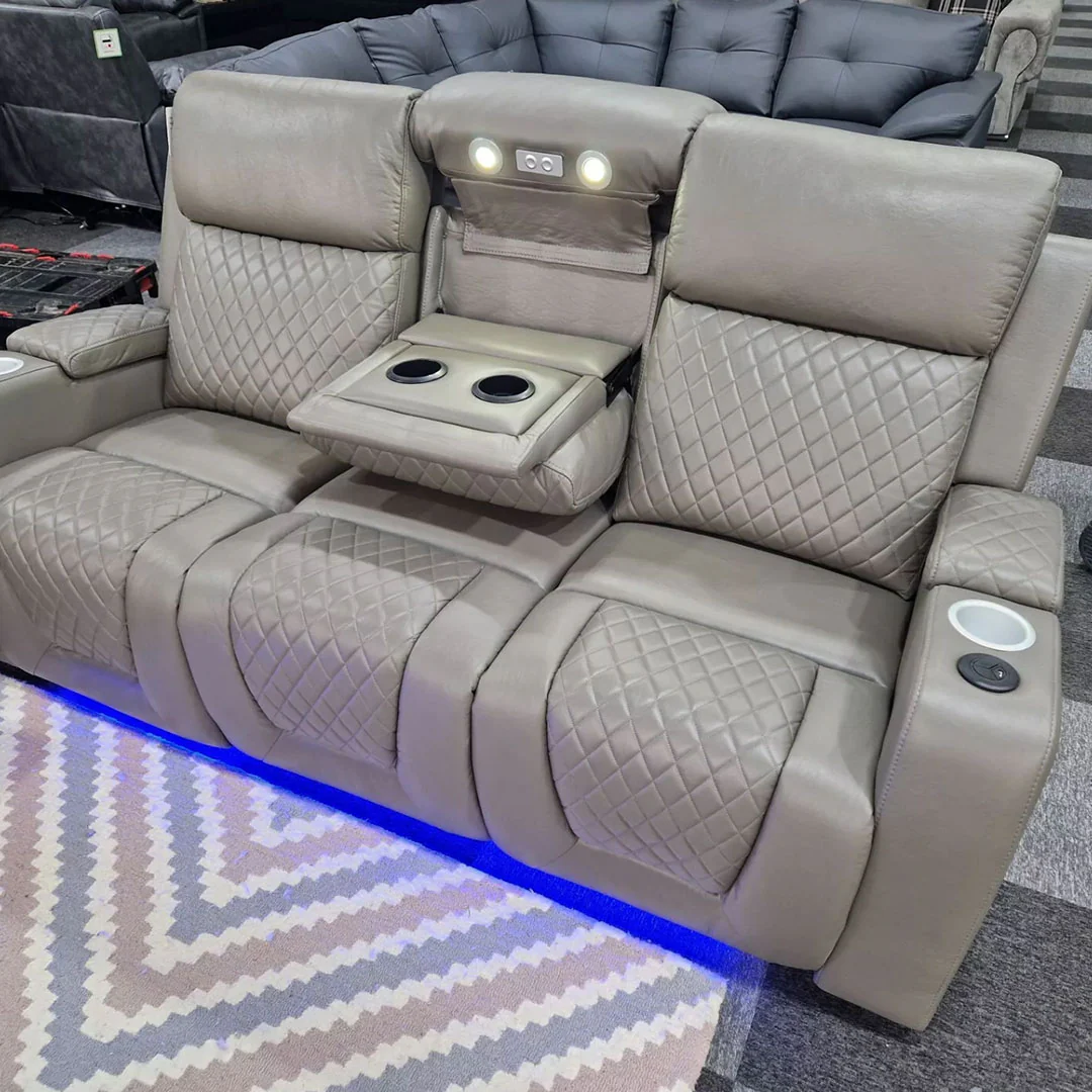 SYC Florida Leather 3+2 Seater Electric RECLINER + Bluetooth Speaker + Cup holder + LED + USB Charger - Image 10
