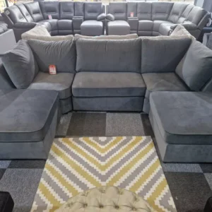 S.D Bishop Grey Plush Velvet U Shape Corner Sofa