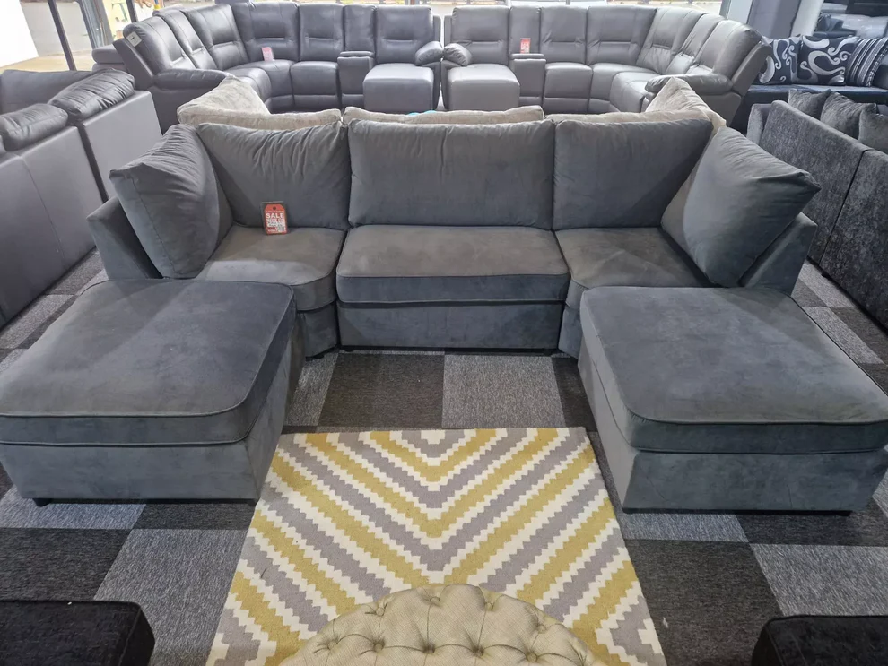 S.D Bishop Grey Plush Velvet U Shape Corner Sofa
