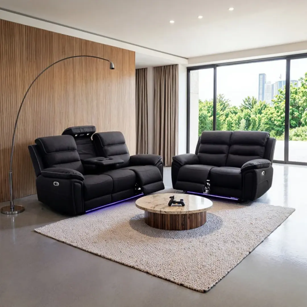SYC Milano Electric Recliner Sofa Set, Fabric, 3 and 2 Seater, Platinum, with USB, Type C, LED, and Reading Lights - Image 4