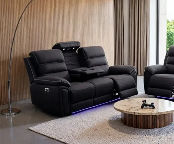 SYC Milano Electric Recliner Sofa Set, Fabric, 3 and 2 Seater, Platinum, with USB, Type C, LED, and Reading Lights - Image 2