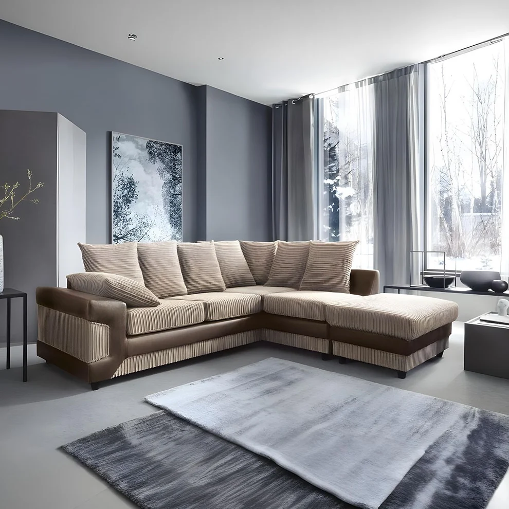 Amazing Sofas NEW LARGE DINO CORNER SOFA JUMBO CORD BEIGE BROWN LEFT OR RIGHT - Image 5