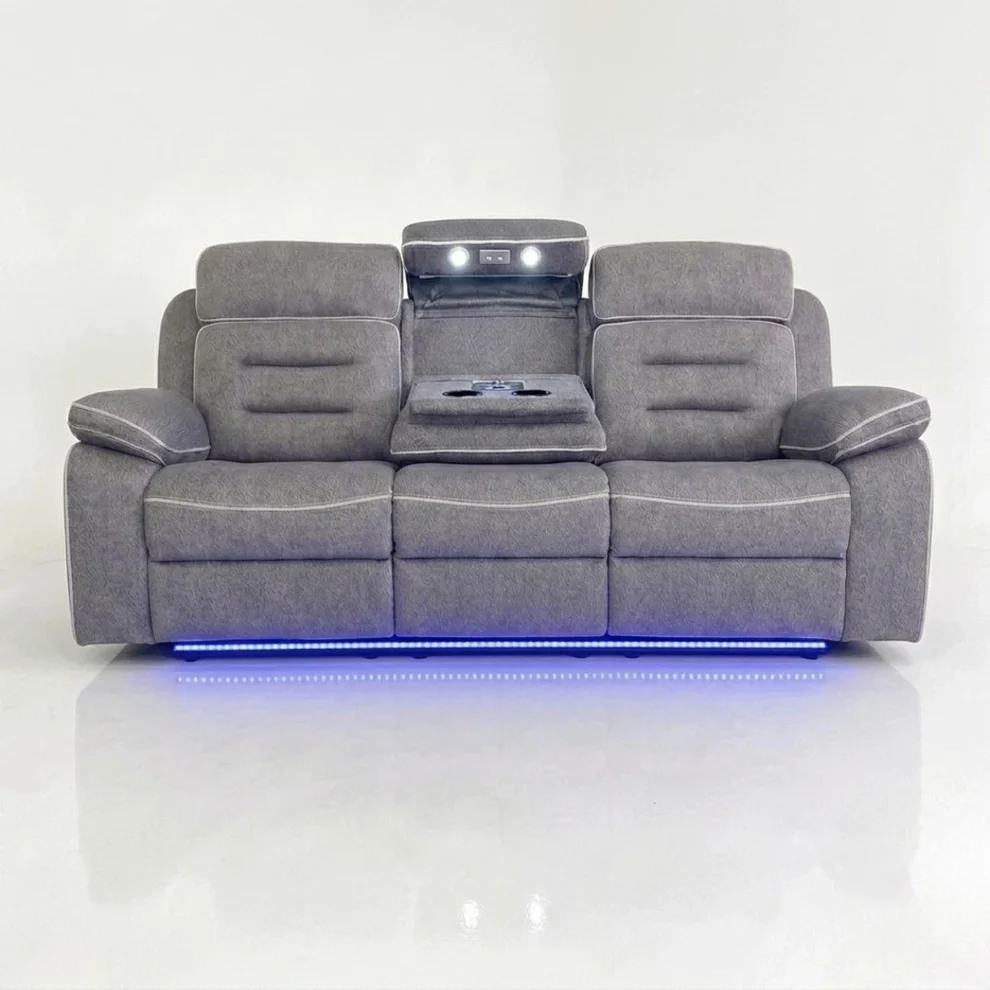 New Hafsa Fabric Electric Recliner 3+2 Seater Sofa Set – Bluetooth Speakers, LED Lights & Wireless Charging - Image 3