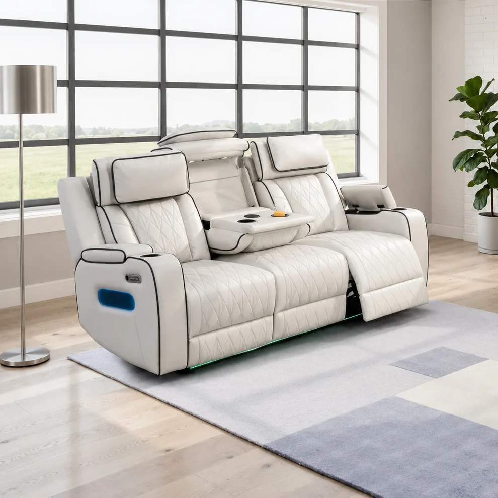 New Osman Premium Leather Smart Electric Recliner Sofa Set 3+2 Seater - Image 4